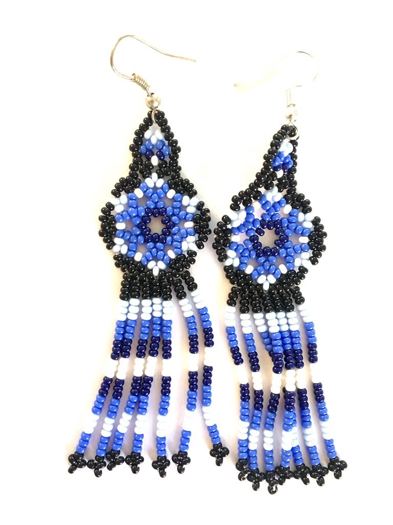 Blue Black Huichol Beaded Earrings - Shamanic Education