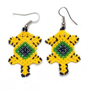 Yellow Horned Toad Beaded Huichol Earrings