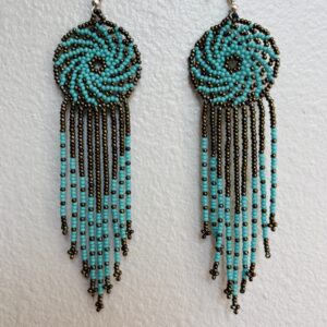 Wixarika Huichol Earrings - Blue Spiral