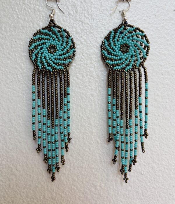 Wixarika Huichol Earrings - Blue Spiral