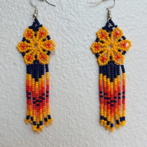 Wixarika Huichol Earrings - Orange Flowers