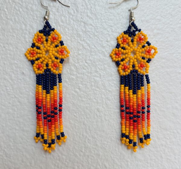 Wixarika Huichol Earrings - Orange Flowers
