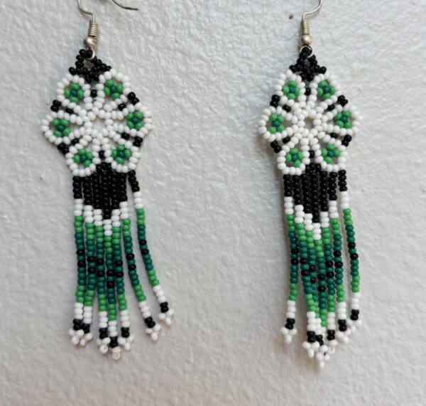 Wixarika Huichol Earrings - White Flowers