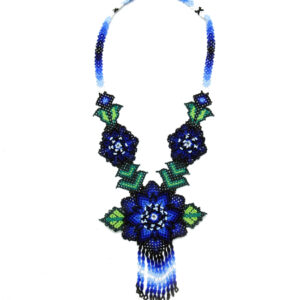 Huichol Blue 3D Flower Necklace- Large
