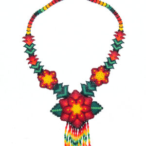 Huichol Beaded Red Flower 3D Necklace