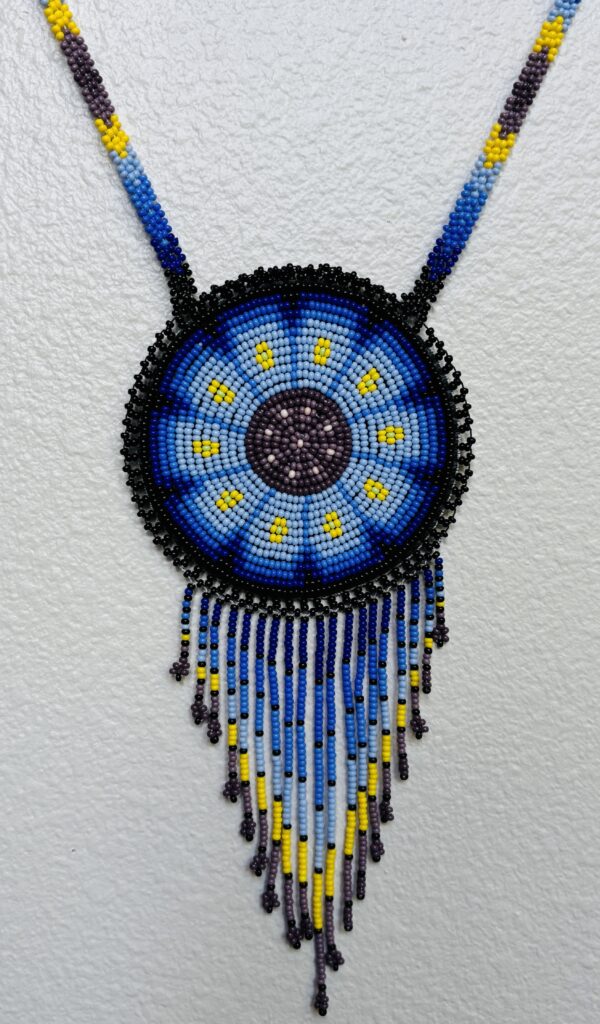 Blue Peyote Beaded Pouch Necklace