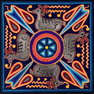 Huichol Yarn Painting - Quatro Venados