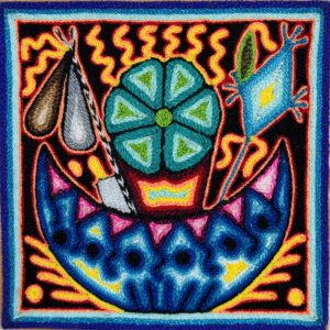 Una Ofrenda – Wixarika Nierika Yarn Painting $125