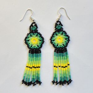 Wixarika Huichol Green Flower Earrings