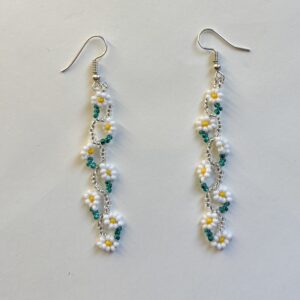 Wixarika Huichol White Flower Earrings