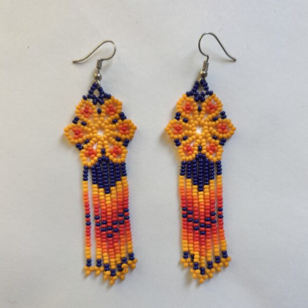 Wixarika Huichol Orange Flower Earrings