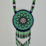 Wixarika Huichol Ceremonial Medallion Blue Green Pouch Necklace