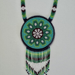 Wixarika Huichol Ceremonial Medallion Blue Green Pouch Necklace